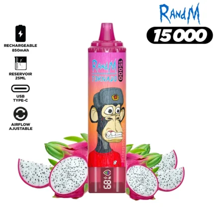 RandM Tornado 15000 Züge – Drachenfrucht Geschmack, Wiederaufladbarer Akku, Mesh Coil, 25ml E-Liquid – Der günstigste Einzelverkauf, Lieferung in 5 bis 7 Tagen (1)