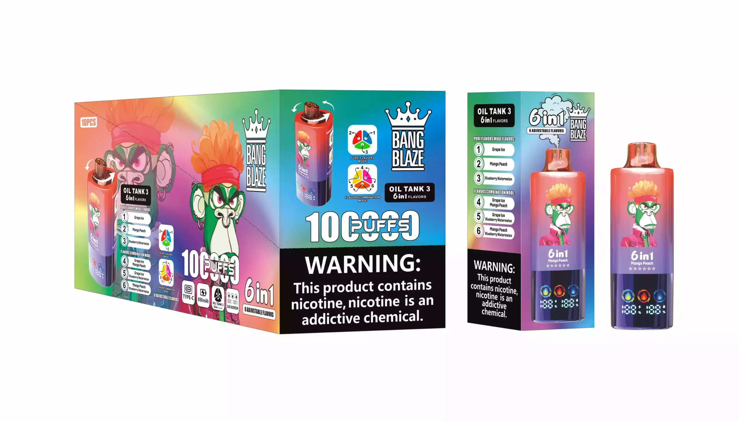 Bang Blaze 100000 Puffs 6 in 1 Flavors 100K Disposable Vape Grape Ice and Mango Peach and Blueberry Watermelon Bang Blaze 100000 Puffs