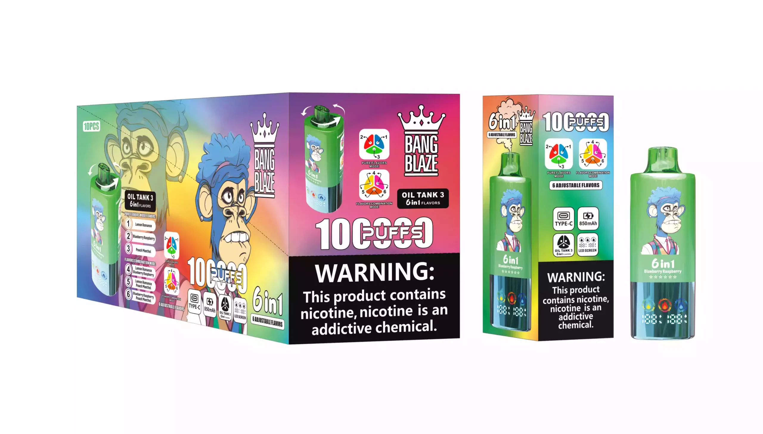 Bang Blaze 100000 Puffs 6 in 1 Flavors 100K Disposable Vape Lemon Romance and Blueberry Raspberry and Peach Menthol Bang Blaze 100000 Puffs