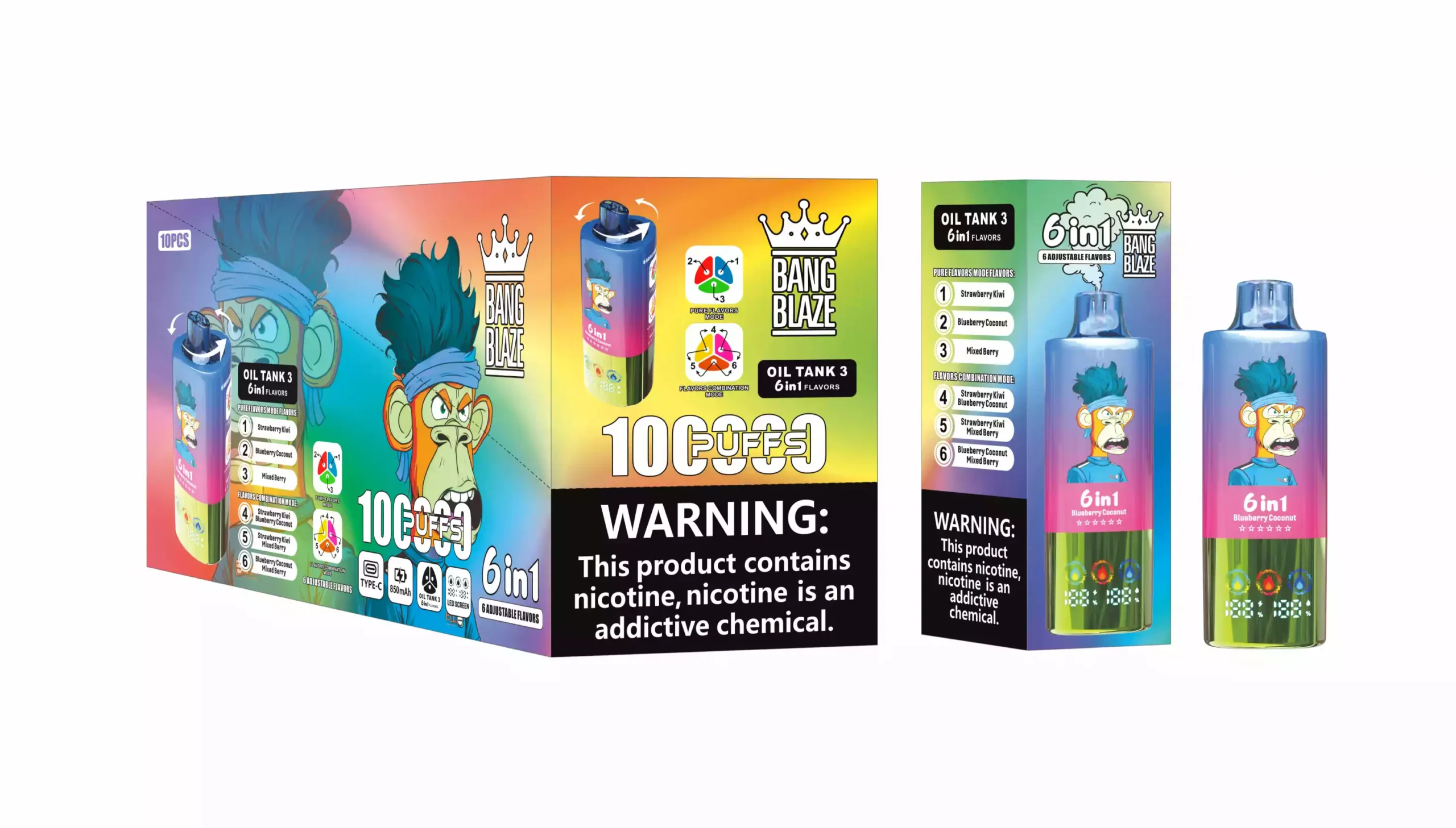 Bang Blaze 100000 Puffs 6 in 1 Flavors 100K Disposable Vape Strawberry Kiwi and Blueberry Coconut and Mixed Berry Bang Blaze 100000 Puffs