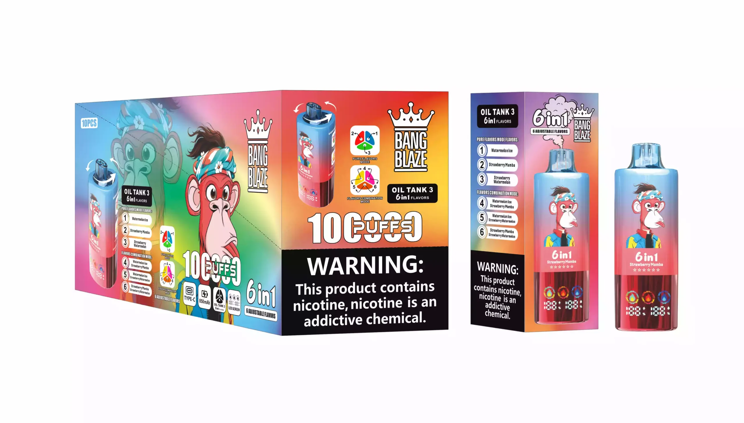 Bang Blaze 100000 Puffs 6 in 1 Flavors 100K Disposable Vape Watermelon Ice and Strawberry Mamba and Strawberry Watermelon Bang Blaze 100000 Puffs